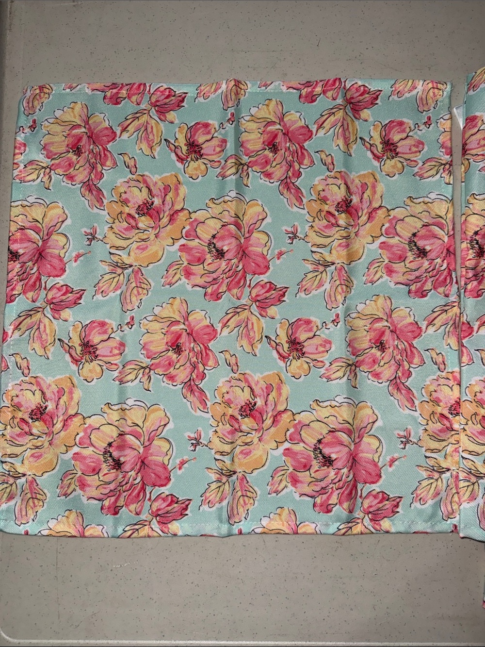 Nicole Miller Floral Pink and Yellow Print on Mint Blue Napkins Set of 8